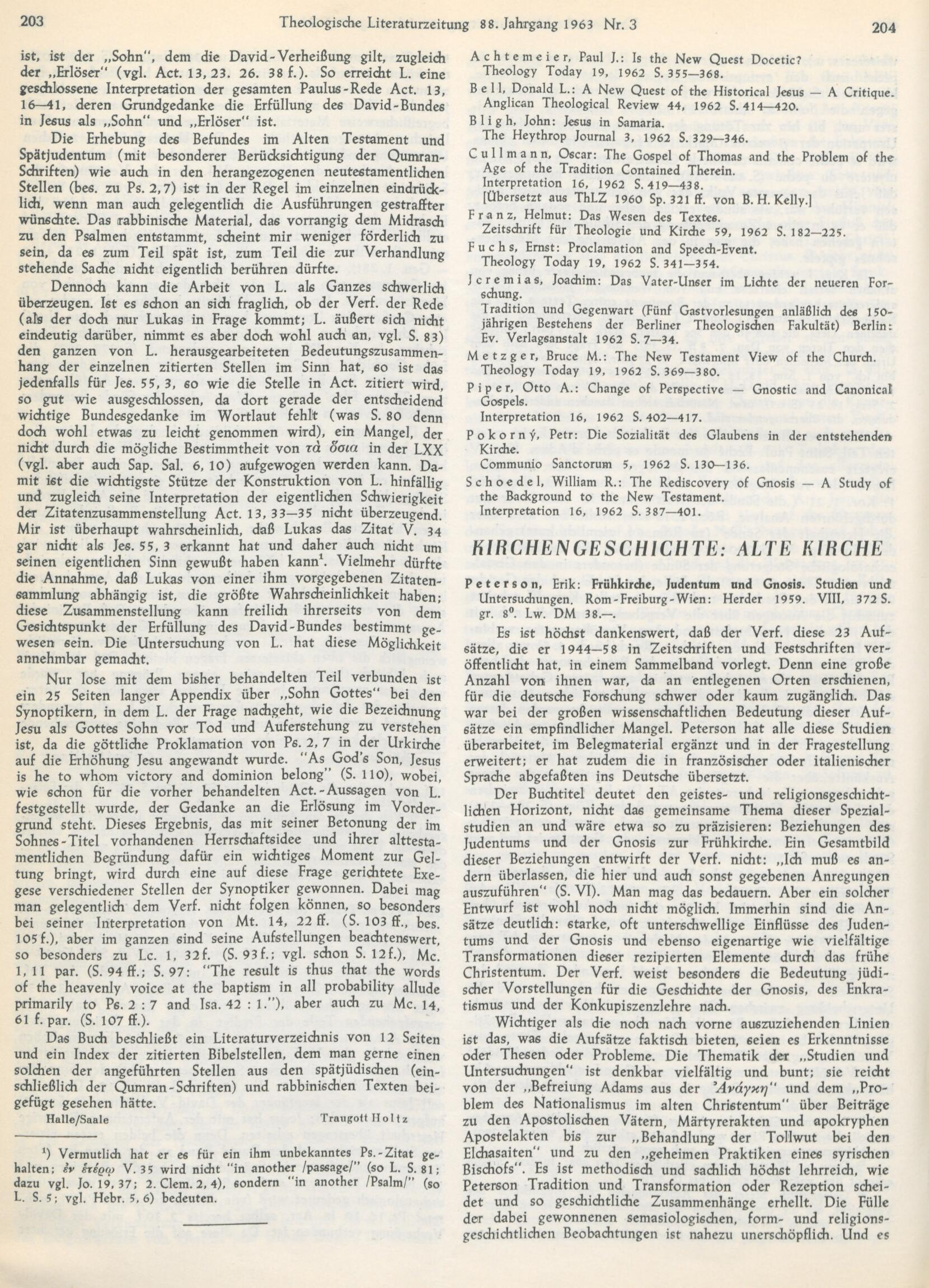 Theologische Literaturzeitung Monatsschrift für das gesamte Gebiet der Theologie und Religionswissenschaft 88 1963